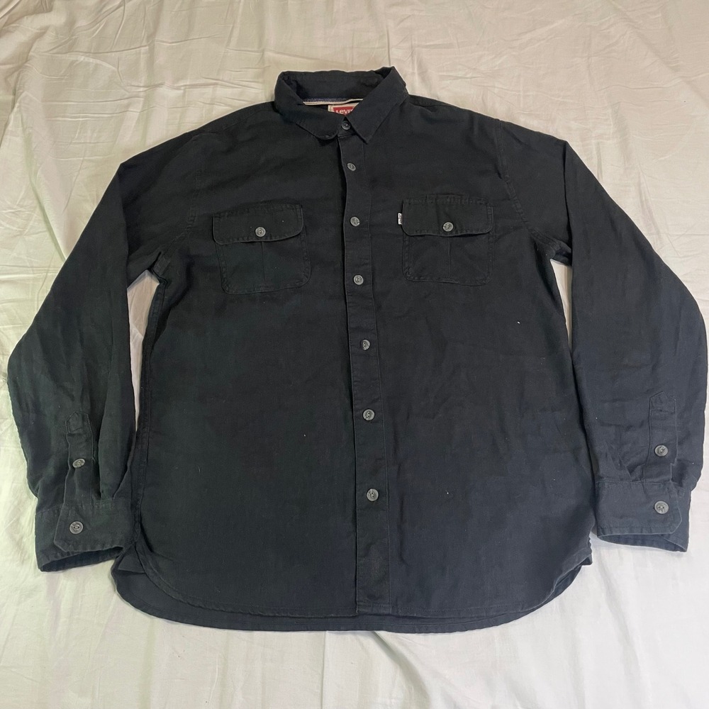 Levi's Men's XL Black Washed Linen Blend Utility Shirt Selvedge Inspired Trim